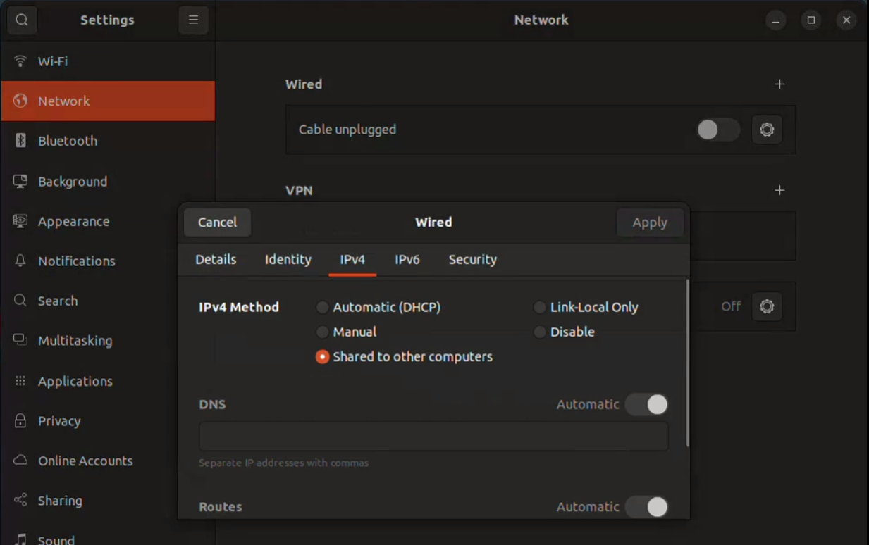 Ethernet Settings Screenshot
